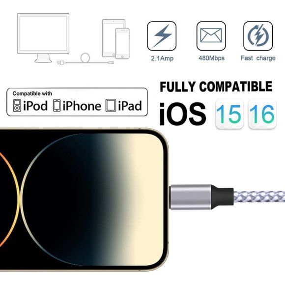 3PACK 6FT Nylon Braided USB Charging Cable High Speed Lightning Cable - Picture 5 of 7